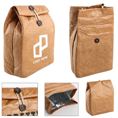 Reusable Brown Paper Cooler Bag W/ Button Closure