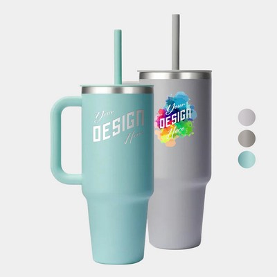 40 oz Hydro Flask® Stainless Steel Insulated Travel Tumbler w/ Handle & Straw